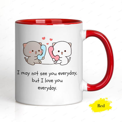 Personalized "Cute Cats Talking on Phone" Ceramic Coffee Mug – Long Distance Relationship Quote, Peach & Goma Cats & Romantic Novelty Cup (M1179)