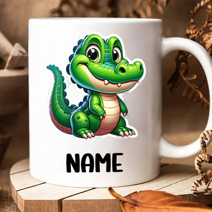 Personalized "Cute Little Alligator" Ceramic Coffee Mug – Custom Name Happy Crocodile, Kids Reptile & Animal Novelty Cup (M1167)
