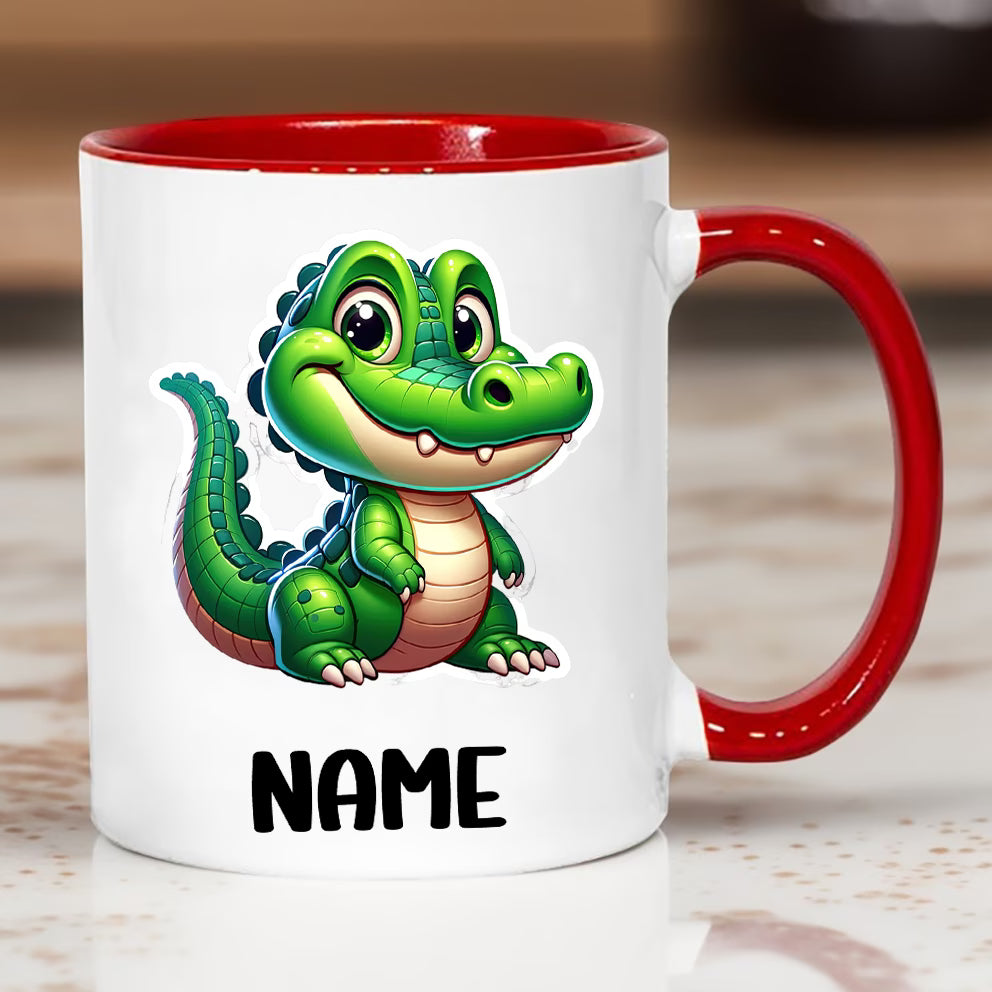 Personalized "Cute Little Alligator" Ceramic Coffee Mug – Custom Name Happy Crocodile, Kids Reptile & Animal Novelty Cup (M1167)
