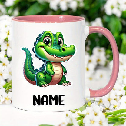 Personalized "Cute Little Alligator" Ceramic Coffee Mug – Custom Name Happy Crocodile, Kids Reptile & Animal Novelty Cup (M1167)