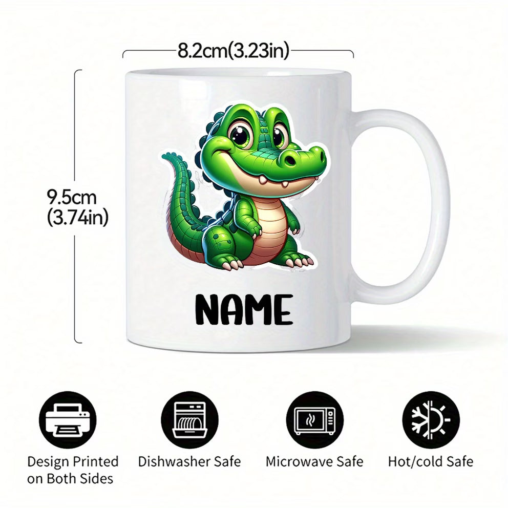 Personalized "Cute Little Alligator" Ceramic Coffee Mug – Custom Name Happy Crocodile, Kids Reptile & Animal Novelty Cup (M1167)