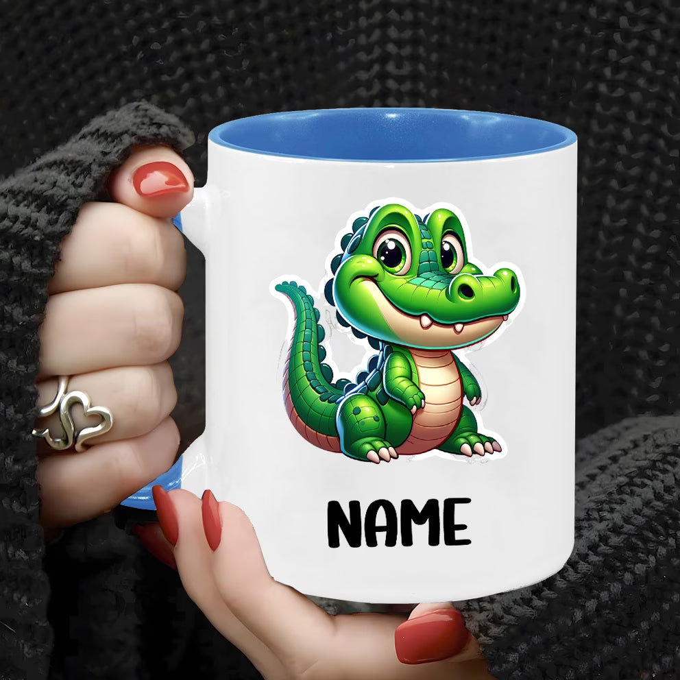 Personalized "Cute Little Alligator" Ceramic Coffee Mug – Custom Name Happy Crocodile, Kids Reptile & Animal Novelty Cup (M1167)