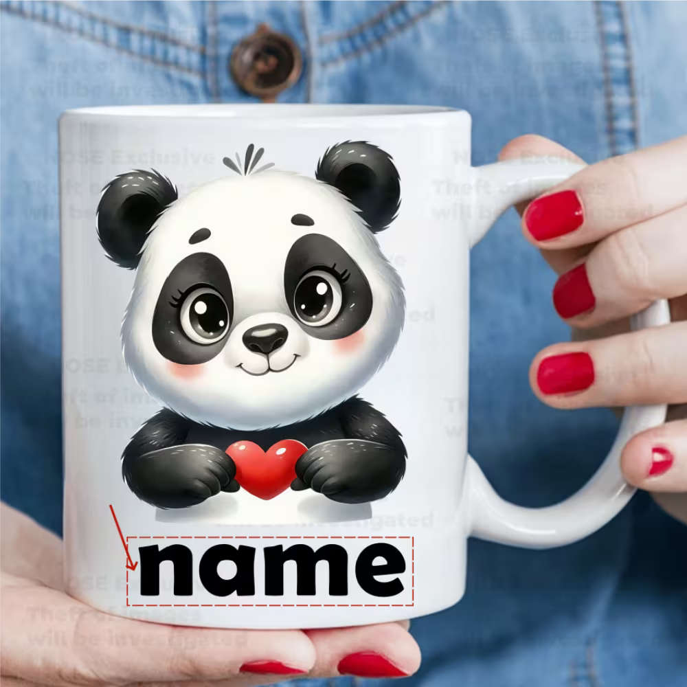 Personalized "Cute Baby Panda Holding Heart" Ceramic Coffee Mug – Custom Name Kawaii Panda & Animal Lover Novelty Cup (M1143)