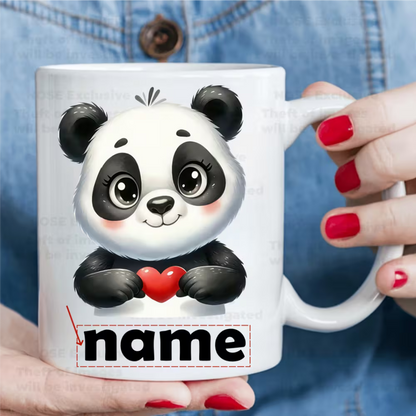 Personalized "Cute Baby Panda Holding Heart" Ceramic Coffee Mug – Custom Name Kawaii Panda & Animal Lover Novelty Cup (M1143)