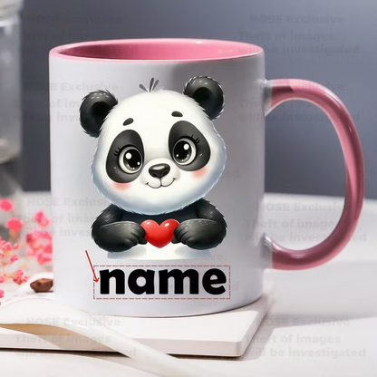 Personalized "Cute Baby Panda Holding Heart" Ceramic Coffee Mug – Custom Name Kawaii Panda & Animal Lover Novelty Cup (M1143)