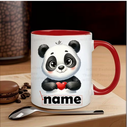 Personalized "Cute Baby Panda Holding Heart" Ceramic Coffee Mug – Custom Name Kawaii Panda & Animal Lover Novelty Cup (M1143)