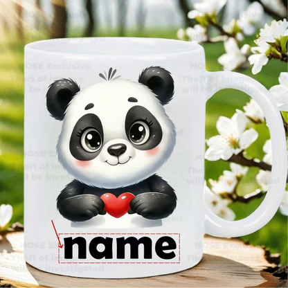 Personalized "Cute Baby Panda Holding Heart" Ceramic Coffee Mug – Custom Name Kawaii Panda & Animal Lover Novelty Cup (M1143)