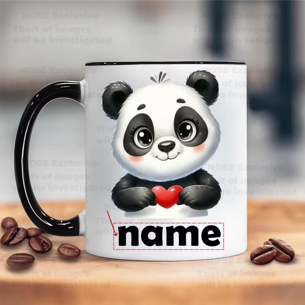 Personalized "Cute Baby Panda Holding Heart" Ceramic Coffee Mug – Custom Name Kawaii Panda & Animal Lover Novelty Cup (M1143)