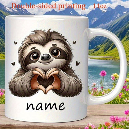 Personalized "Cute Sloth Making Heart Hands" Ceramic Coffee Mug – Custom Name Adorable Animal, Valentine's Day & Love Novelty Cup (M1190)
