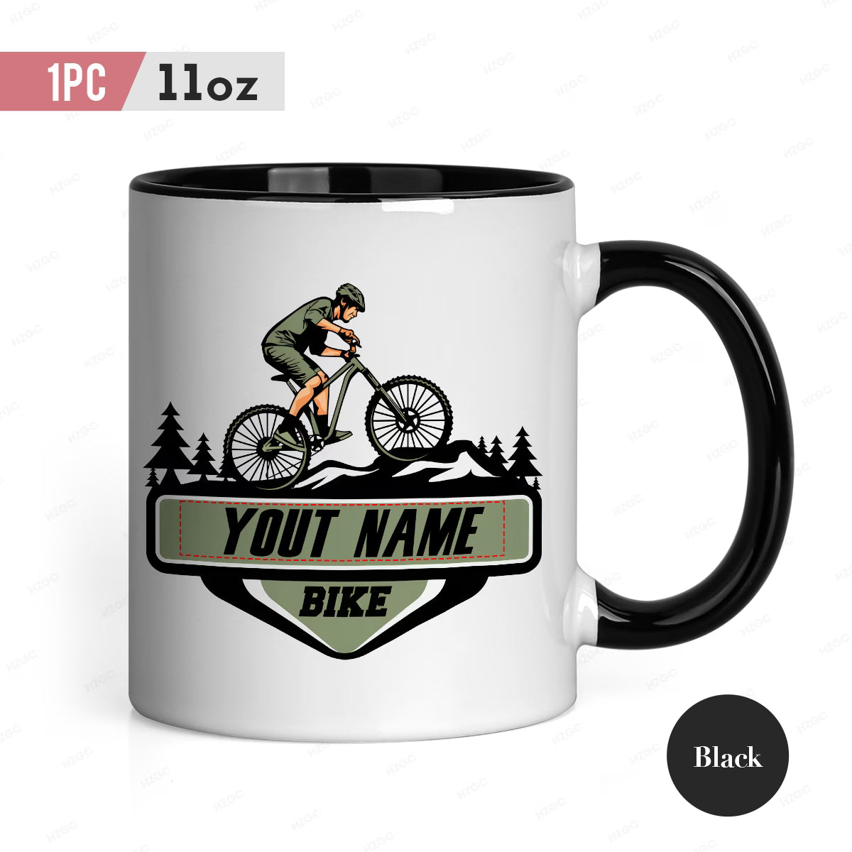 Personalized "Mountain Bike Trail" Ceramic Coffee Mug – Custom Name MTB Cyclist Novelty Cup (M1096)