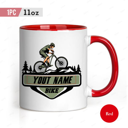 Personalized "Mountain Bike Trail" Ceramic Coffee Mug – Custom Name MTB Cyclist Novelty Cup (M1096)