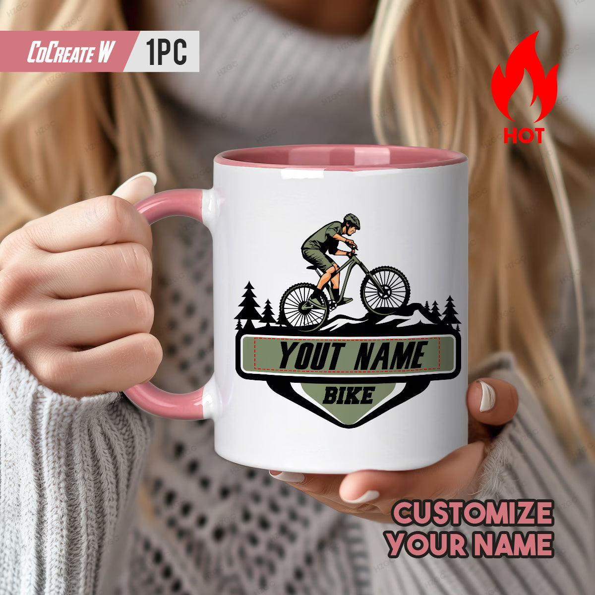 Personalized "Mountain Bike Trail" Ceramic Coffee Mug – Custom Name MTB Cyclist Novelty Cup (M1096)