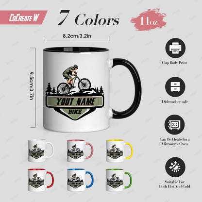 Personalized "Mountain Bike Trail" Ceramic Coffee Mug – Custom Name MTB Cyclist Novelty Cup (M1096)