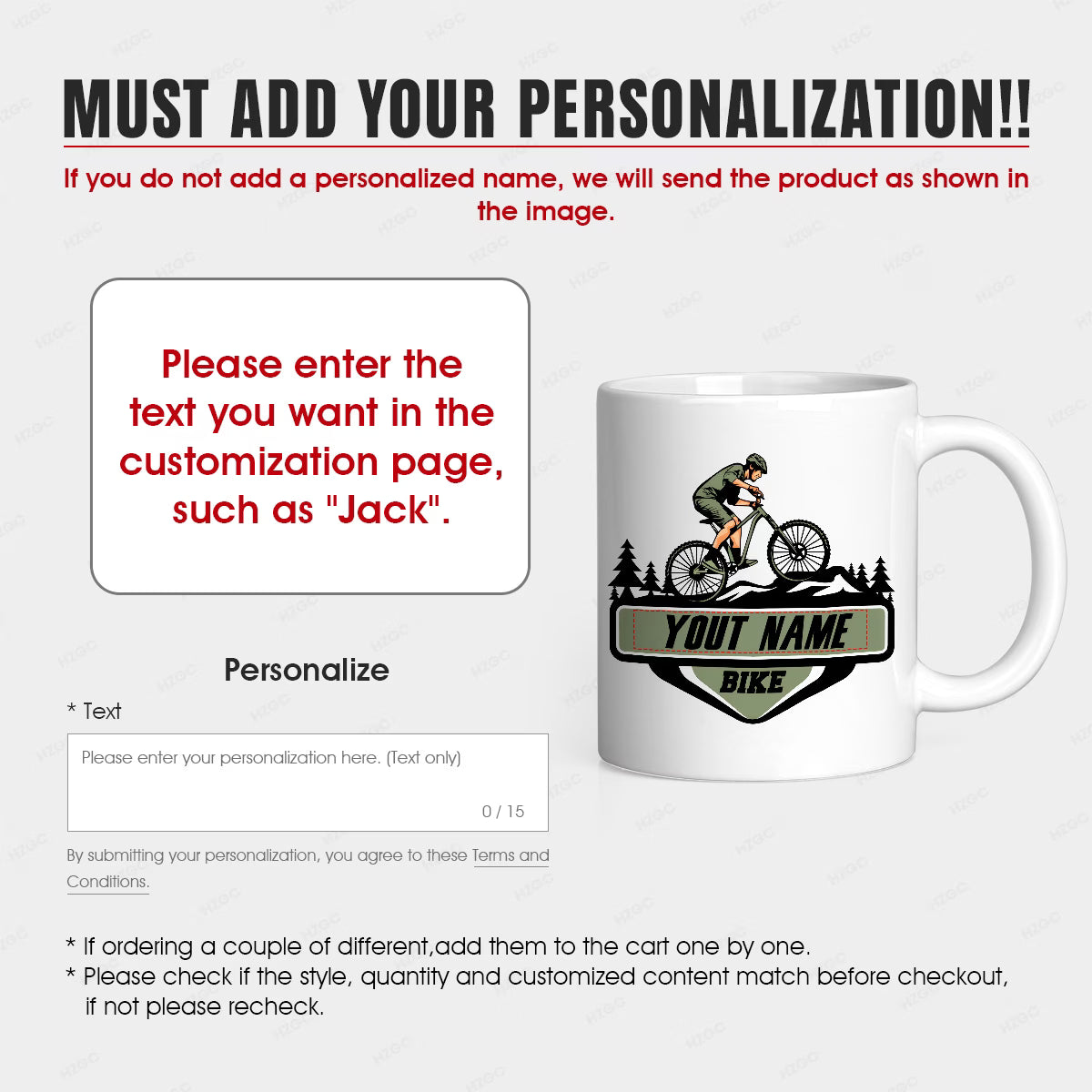 Personalized "Mountain Bike Trail" Ceramic Coffee Mug – Custom Name MTB Cyclist Novelty Cup (M1096)
