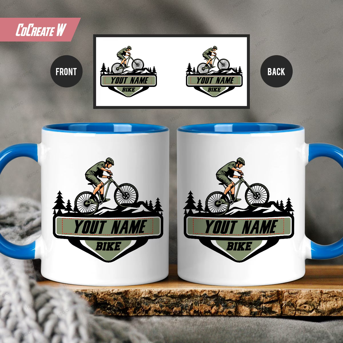 Personalized "Mountain Bike Trail" Ceramic Coffee Mug – Custom Name MTB Cyclist Novelty Cup (M1096)
