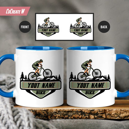 Personalized "Mountain Bike Trail" Ceramic Coffee Mug – Custom Name MTB Cyclist Novelty Cup (M1096)