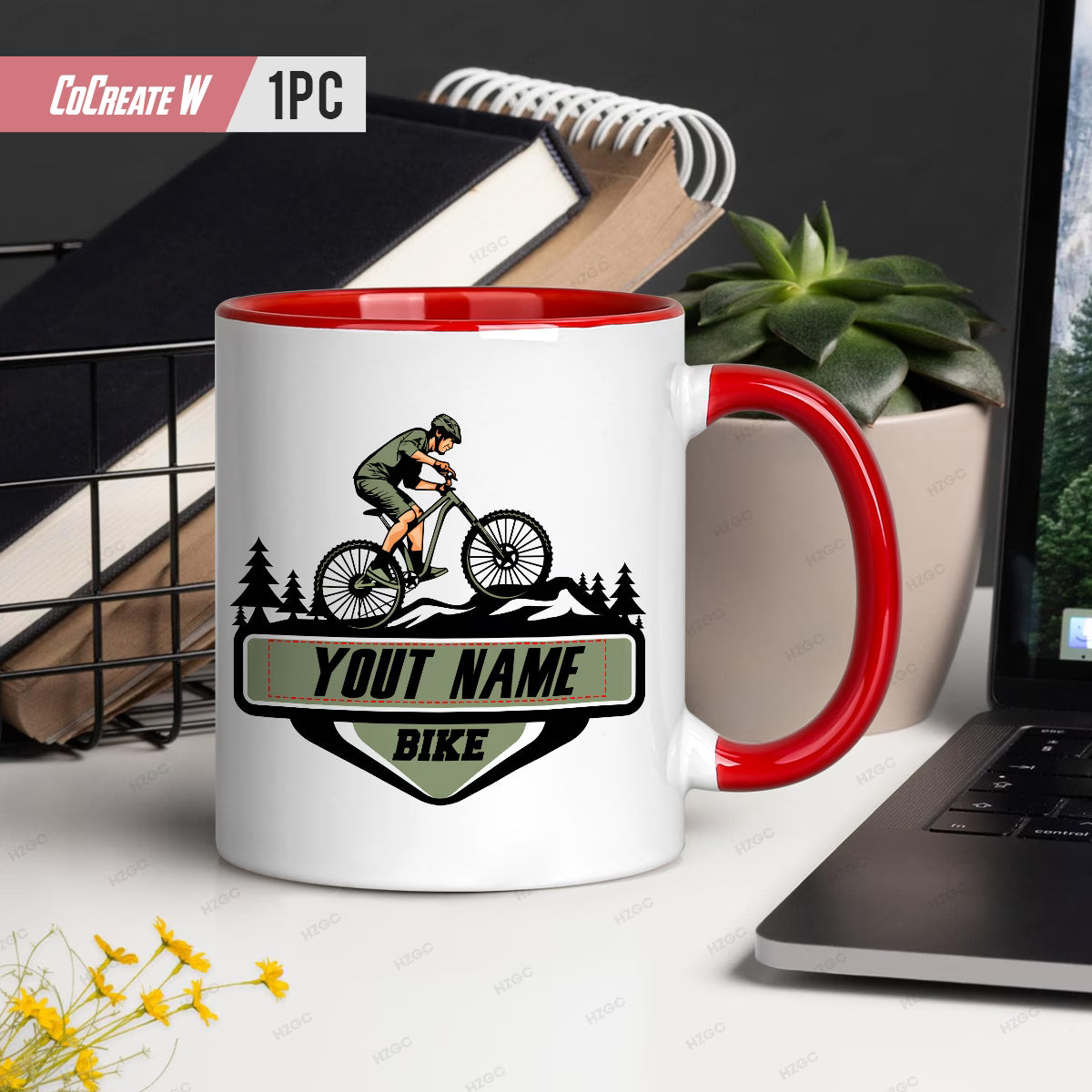 Personalized "Mountain Bike Trail" Ceramic Coffee Mug – Custom Name MTB Cyclist Novelty Cup (M1096)