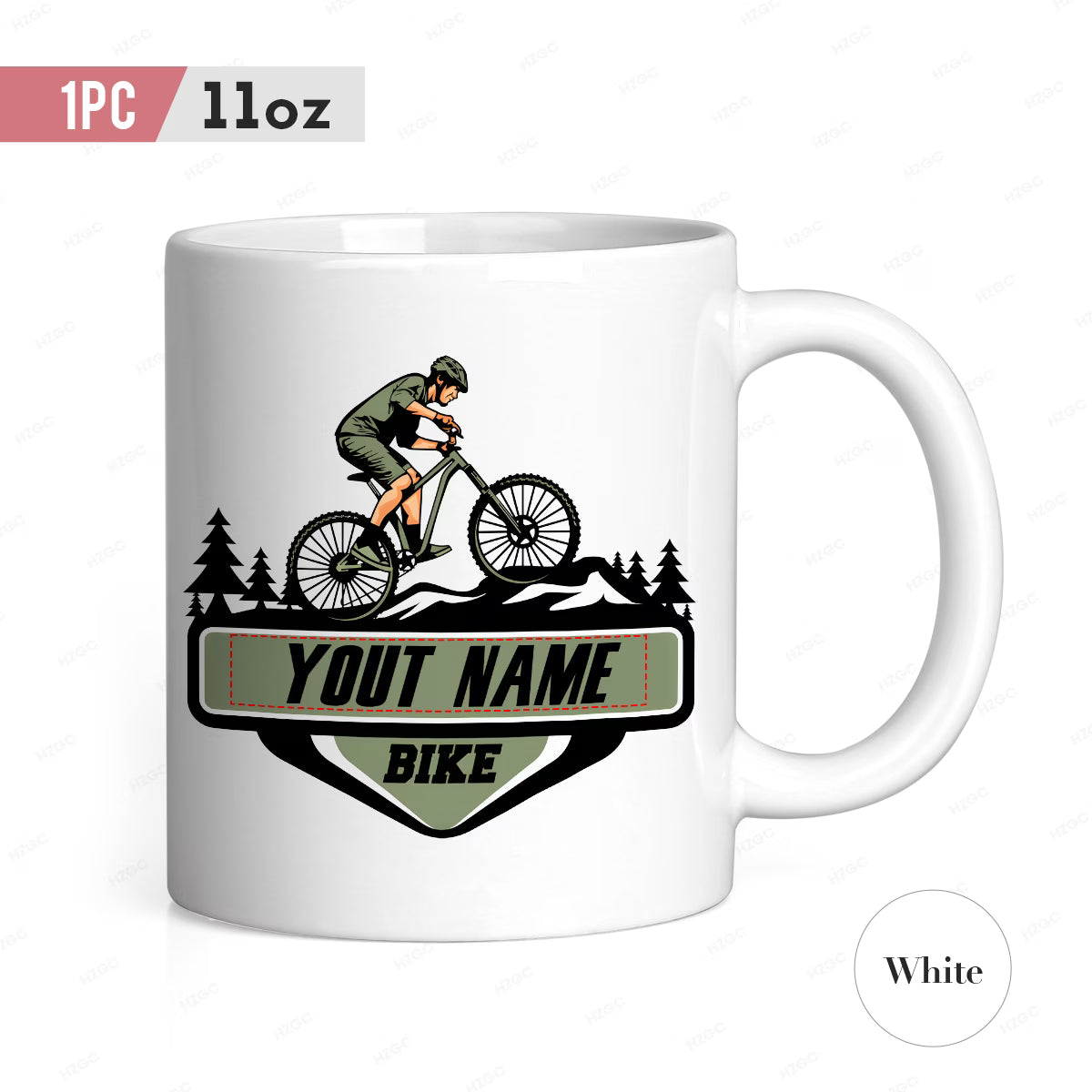 Personalized "Mountain Bike Trail" Ceramic Coffee Mug – Custom Name MTB Cyclist Novelty Cup (M1096)