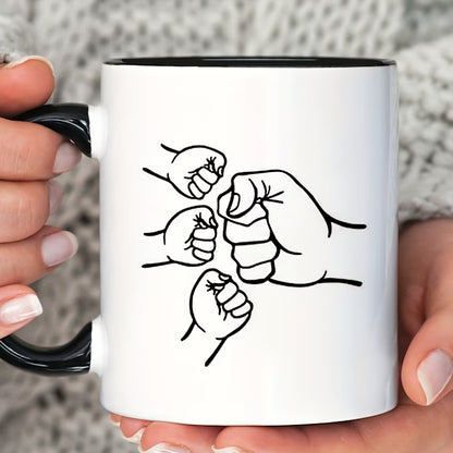 Personalized "Dad & Kids Fist Bump" Ceramic Coffee Mug – Custom Names Father's Day, Family Line Art & Dad Appreciation Novelty Cup (M1176)