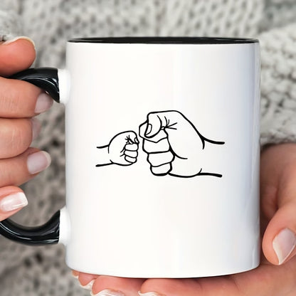 Personalized "Dad & Kids Fist Bump" Ceramic Coffee Mug – Custom Names Father's Day, Family Line Art & Dad Appreciation Novelty Cup (M1176)