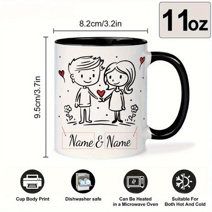 Personalized "Doodle Couple Holding Hands" Ceramic Coffee Mug – Custom Names Romantic Couple & Valentine's Day Novelty Cup (M1157)