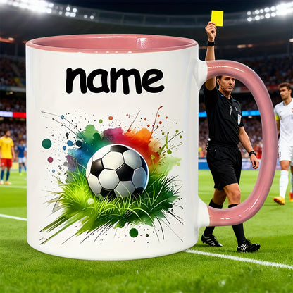 Personalized "Soccer Splash" Ceramic Coffee Mug – Custom Name Football & Sports Novelty Cup with Black Accent (M1118)