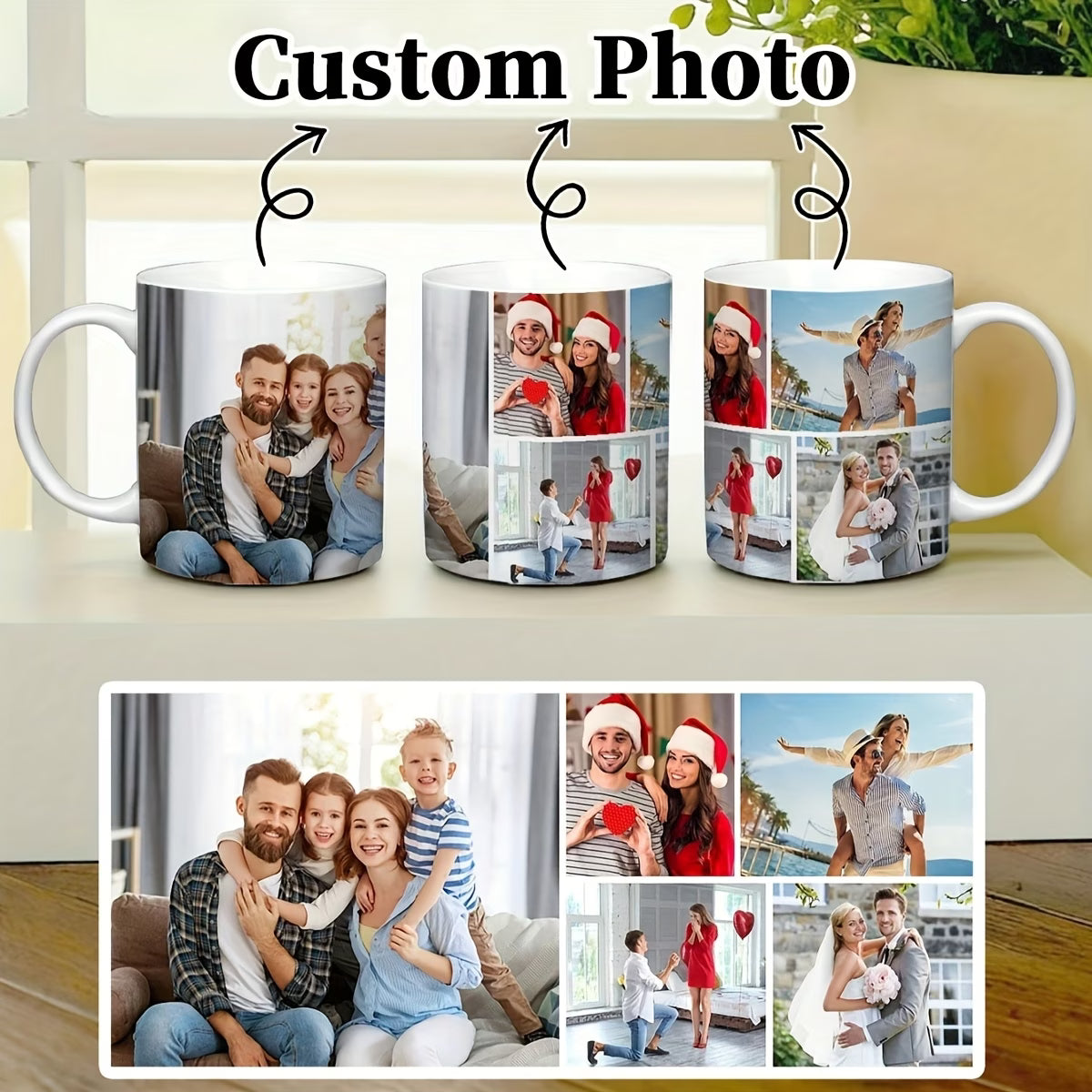 Personalized Multi-Photo Collage Ceramic Coffee Mug – Custom Picture Keepsake Drinkware (M1015)