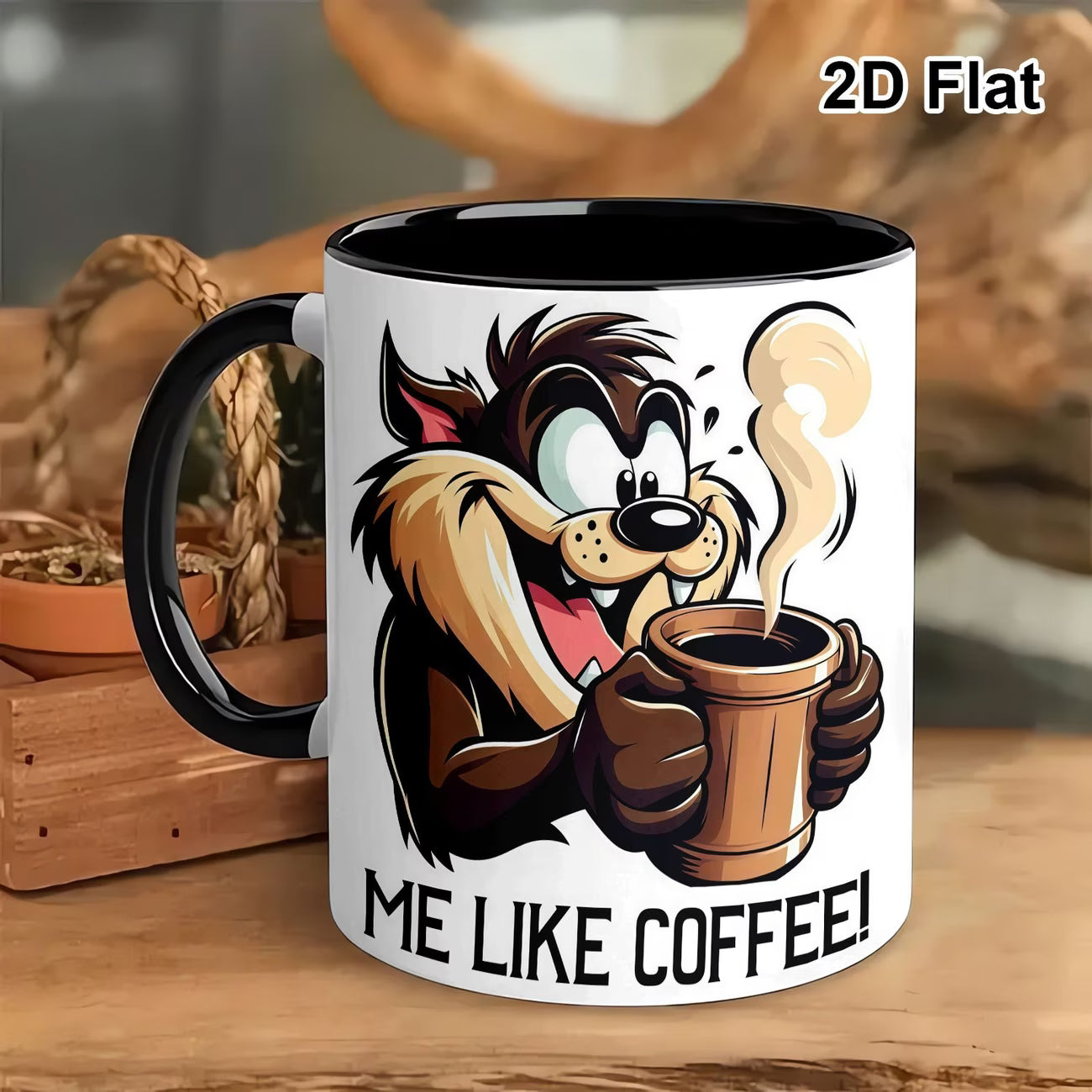 Funny "Me Like Coffee!" Tasmanian Devil Cartoon Ceramic Coffee Mug – Taz Coffee Lover Novelty Cup with Black Accent (M1106)