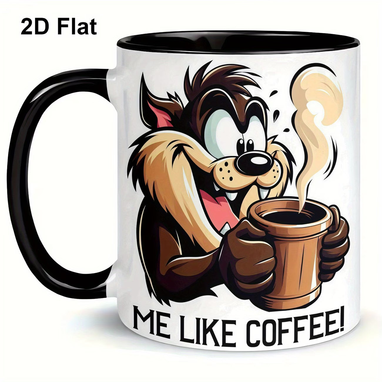 Funny "Me Like Coffee!" Tasmanian Devil Cartoon Ceramic Coffee Mug – Taz Coffee Lover Novelty Cup with Black Accent (M1106)