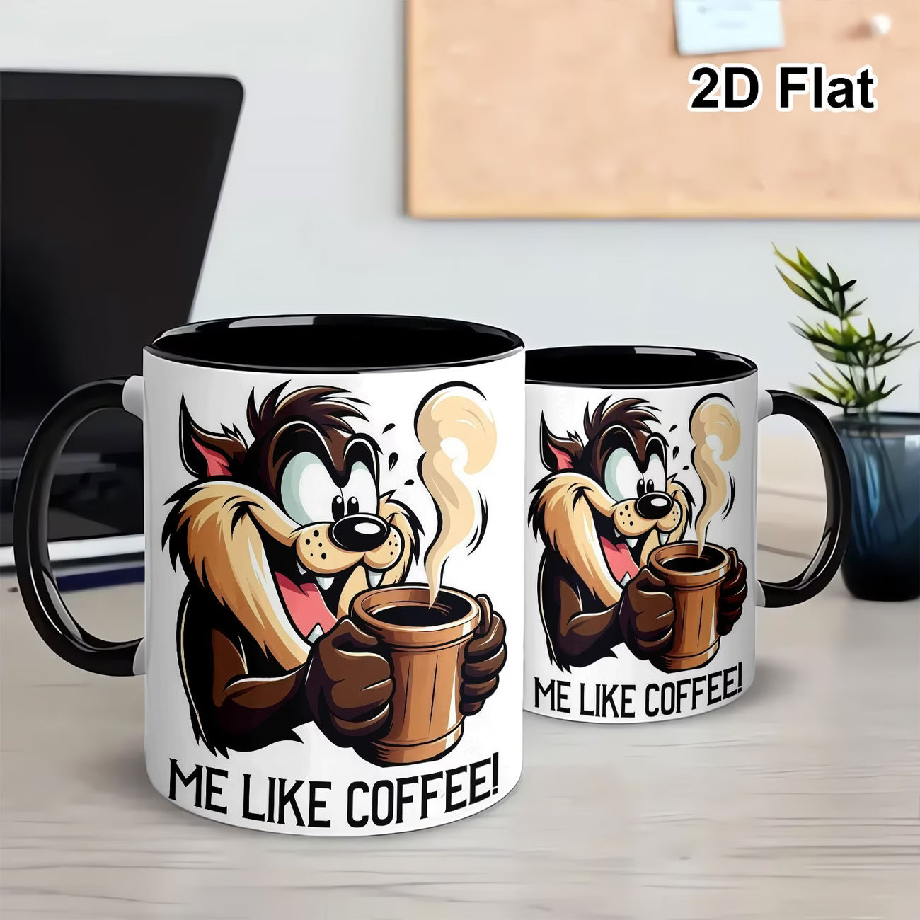 Funny "Me Like Coffee!" Tasmanian Devil Cartoon Ceramic Coffee Mug – Taz Coffee Lover Novelty Cup with Black Accent (M1106)