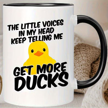 Funny "The Little Voices In My Head Keep Telling Me Get More Ducks" Rubber Duck Ceramic Coffee Mug – Cute Duck Lover & Sarcastic Humor Novelty Cup with Black Accent (M1128)