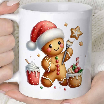 Festive "Santa Gingerbread Man Decorating Cookies" Ceramic Coffee Mug – Cute Christmas Holiday Baking & Winter Novelty Cup (M1145)