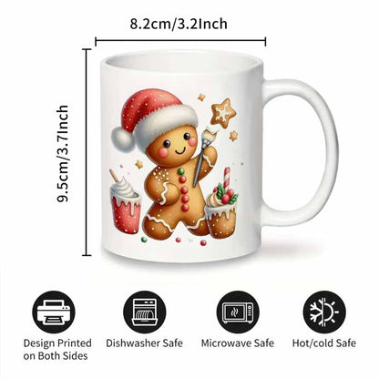 Festive "Santa Gingerbread Man Decorating Cookies" Ceramic Coffee Mug – Cute Christmas Holiday Baking & Winter Novelty Cup (M1145)