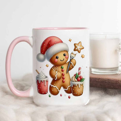 Festive "Santa Gingerbread Man Decorating Cookies" Ceramic Coffee Mug – Cute Christmas Holiday Baking & Winter Novelty Cup (M1145)