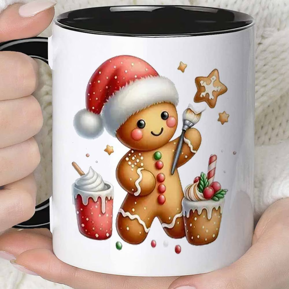 Festive "Santa Gingerbread Man Decorating Cookies" Ceramic Coffee Mug – Cute Christmas Holiday Baking & Winter Novelty Cup (M1145)