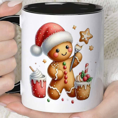 Festive "Santa Gingerbread Man Decorating Cookies" Ceramic Coffee Mug – Cute Christmas Holiday Baking & Winter Novelty Cup (M1145)