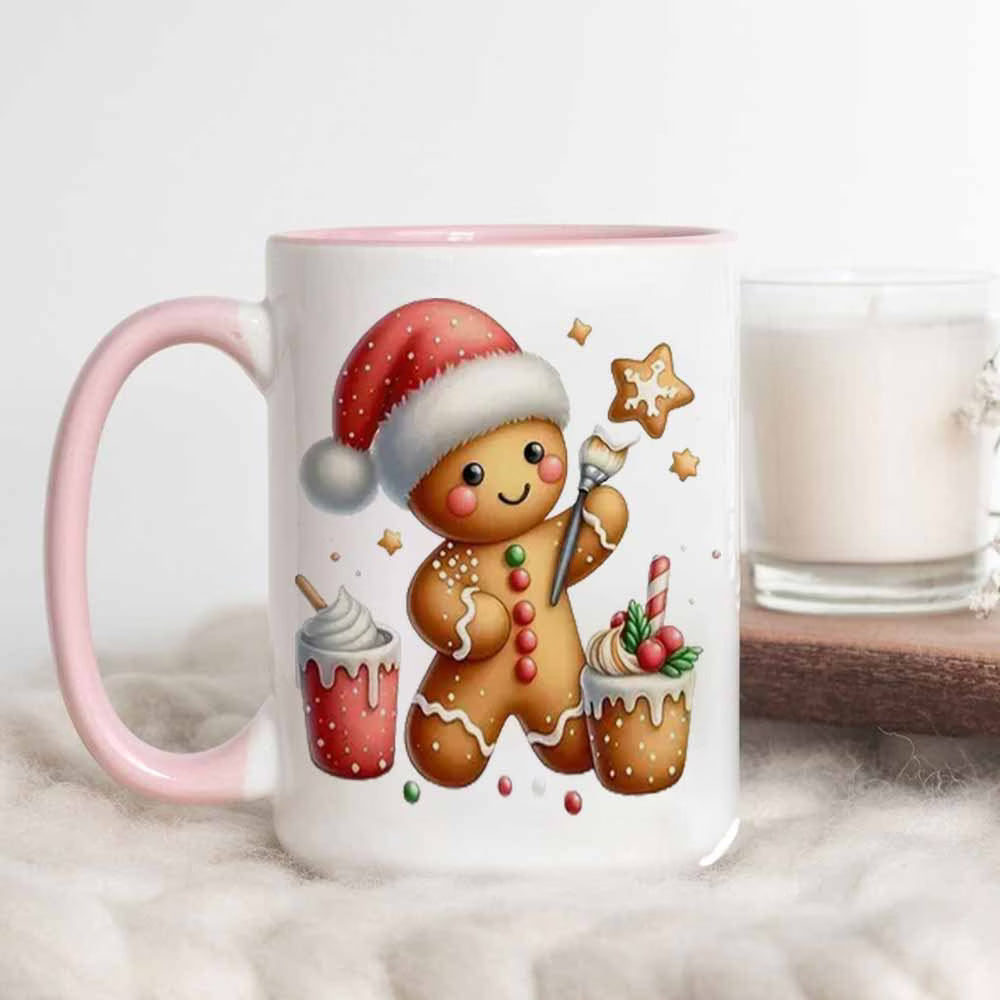 Festive "Santa Gingerbread Man Decorating Cookies" Ceramic Coffee Mug – Cute Christmas Holiday Baking & Winter Novelty Cup (M1145)