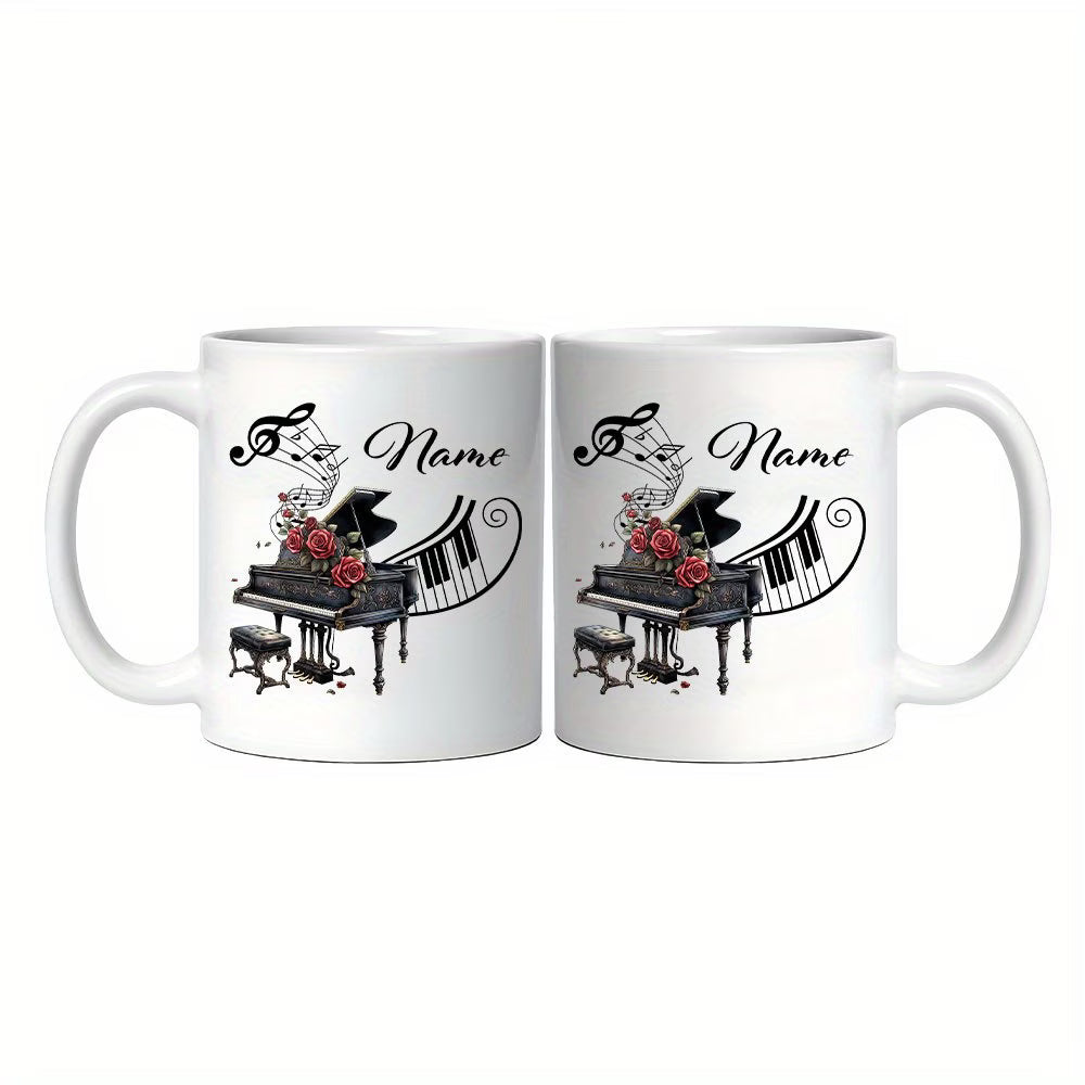 Personalized "Grand Piano & Red Roses" Ceramic Coffee Mug – Custom Name Musical Instrument, Pianist Gift & Elegant Music Novelty Cup (M1199)