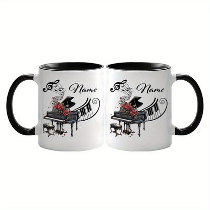 Personalized "Grand Piano & Red Roses" Ceramic Coffee Mug – Custom Name Musical Instrument, Pianist Gift & Elegant Music Novelty Cup (M1199)