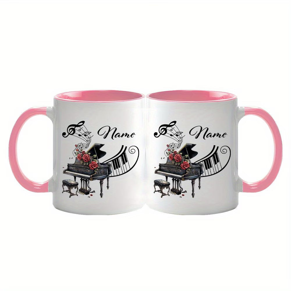 Personalized "Grand Piano & Red Roses" Ceramic Coffee Mug – Custom Name Musical Instrument, Pianist Gift & Elegant Music Novelty Cup (M1199)