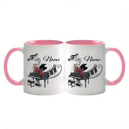 Personalized "Grand Piano & Red Roses" Ceramic Coffee Mug – Custom Name Musical Instrument, Pianist Gift & Elegant Music Novelty Cup (M1199)