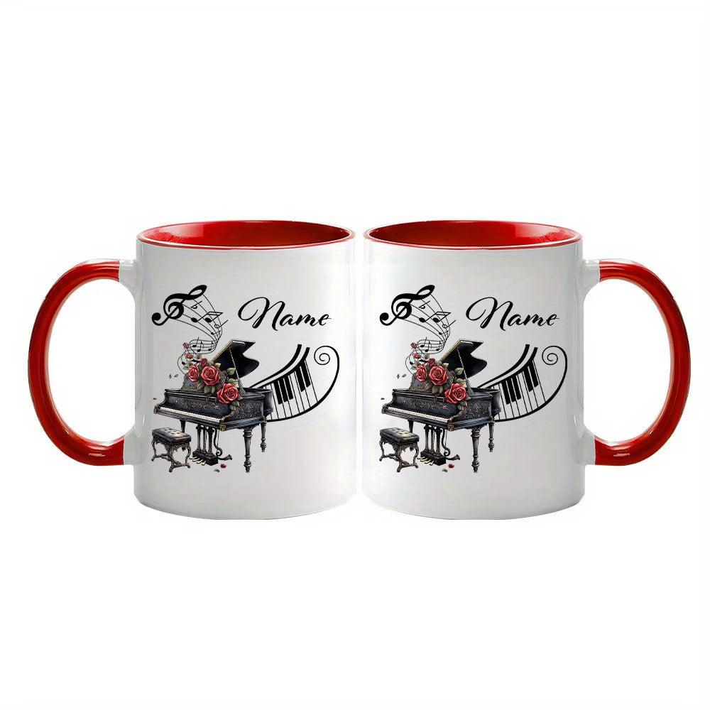 Personalized "Grand Piano & Red Roses" Ceramic Coffee Mug – Custom Name Musical Instrument, Pianist Gift & Elegant Music Novelty Cup (M1199)
