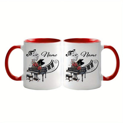 Personalized "Grand Piano & Red Roses" Ceramic Coffee Mug – Custom Name Musical Instrument, Pianist Gift & Elegant Music Novelty Cup (M1199)