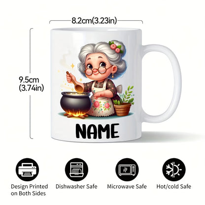 Personalized "Grandma Cooking" Ceramic Coffee Mug – Custom Name Elderly Woman Kitchen, Baking & Grandmother Novelty Cup (M1175)