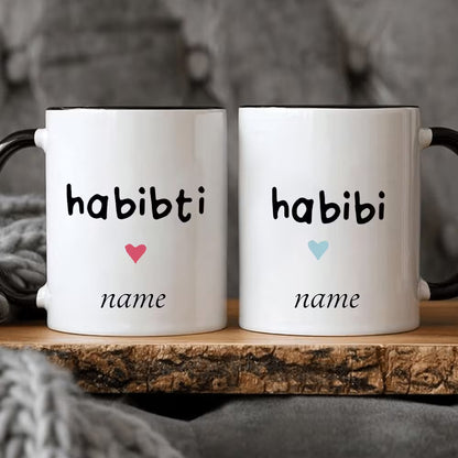 Personalized "Habibi & Habibti" Couple Ceramic Coffee Mugs – Custom Name Arabic Terms of Endearment & Romantic Novelty Cup Set (M1133)