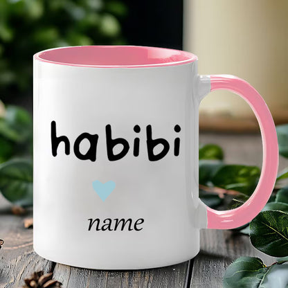 Personalized "Habibi & Habibti" Couple Ceramic Coffee Mugs – Custom Name Arabic Terms of Endearment & Romantic Novelty Cup Set (M1133)