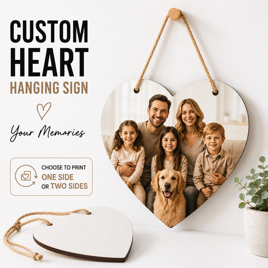 Personalised Hanging Wood Heart Frame for Home Decor Includes Rustic Twine Hanging Rope