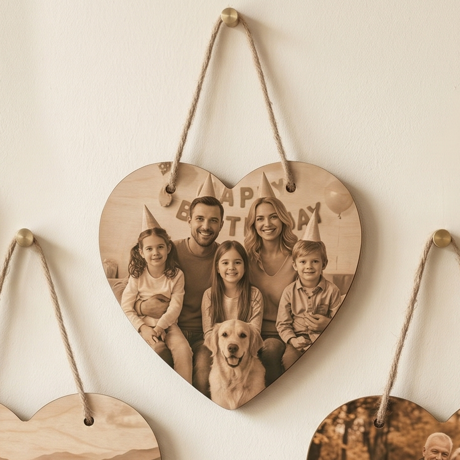 Personalised Hanging Wood Heart Frame for Home Decor Includes Rustic Twine Hanging Rope