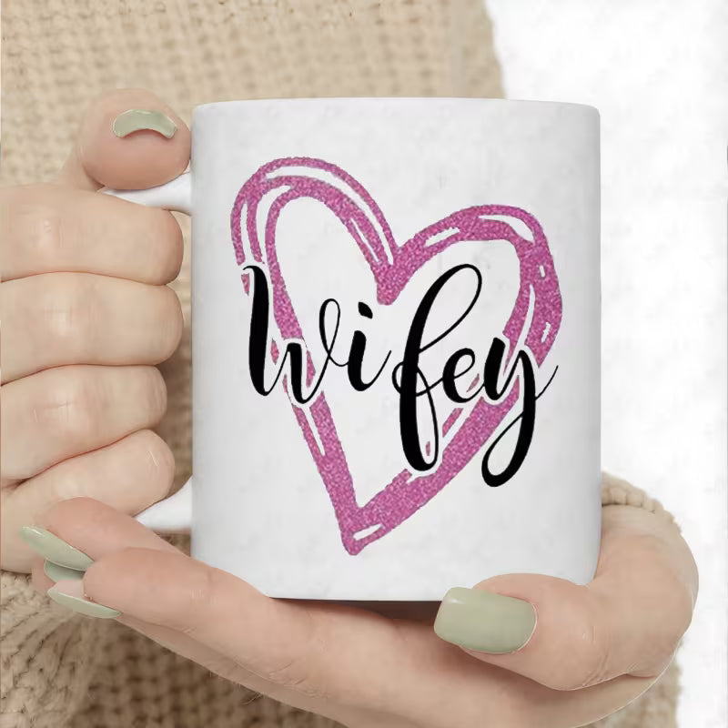 "Hubby & Wifey" Matching Couple Coffee Mugs Set of 2 – Love Heart Ceramic Tea Cups 11oz (M1012)