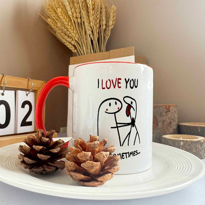Funny "I Love You But Sometimes..." Stick Figure Ceramic Coffee Mug – Sarcastic Dark Humor Couple Gag Novelty Cup with Black Accent (M1111)
